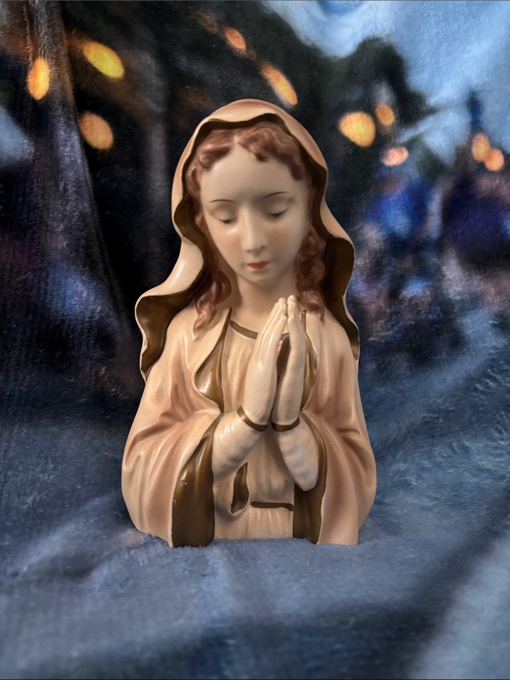 Vintage Hand-Painted Madonna Sculpture Planter